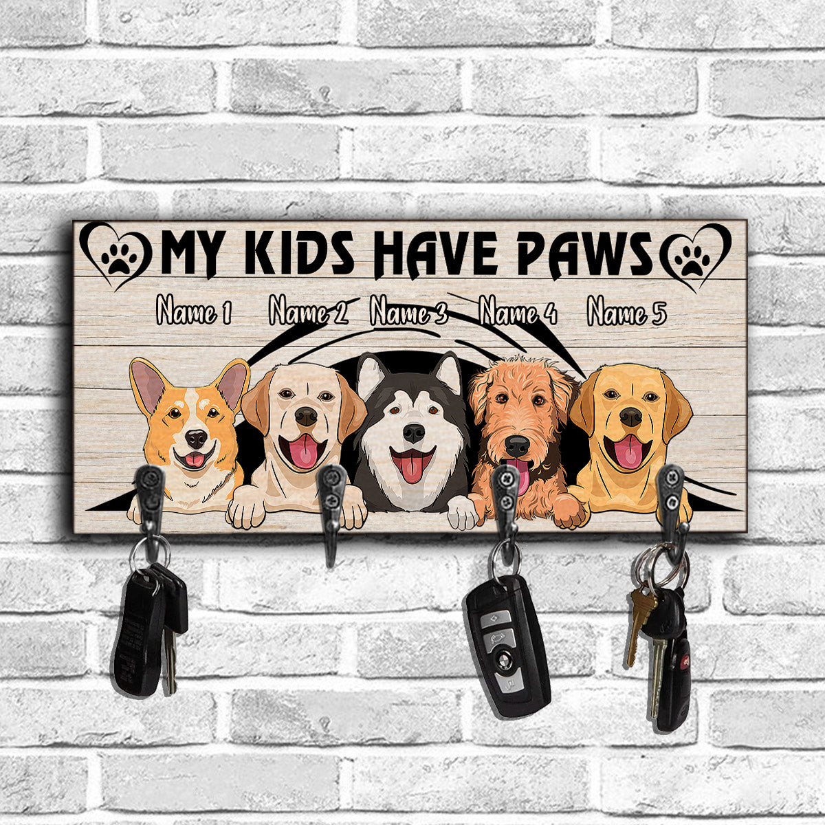 Meine Kinder haben Pfoten – Personalisierter Hunde-Schlüsselanhänger