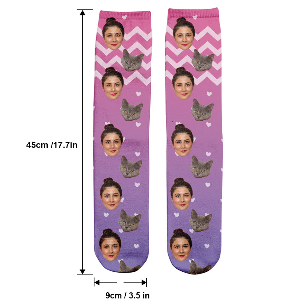 Chaussettes personnalisées pour chat à motif violet - Face personnalisée
