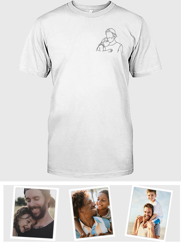 T-shirt brodé personnalisé « Beau-père » avec motif au trait