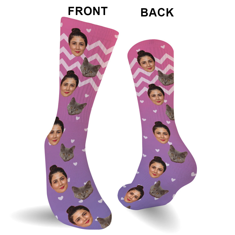 Chaussettes personnalisées pour chat à motif violet - Face personnalisée