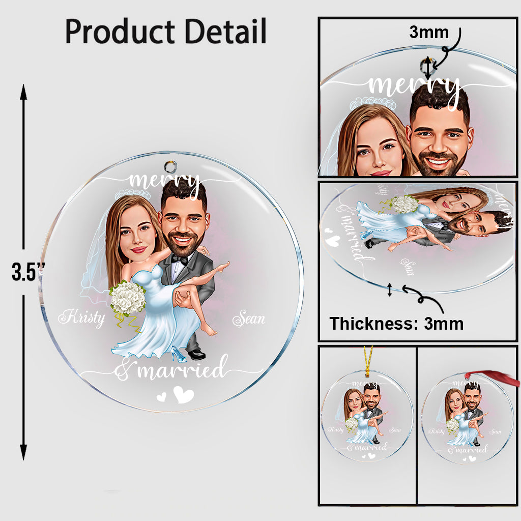 Merry And Married - Personalized Husband And Wife Transparent Ornament
