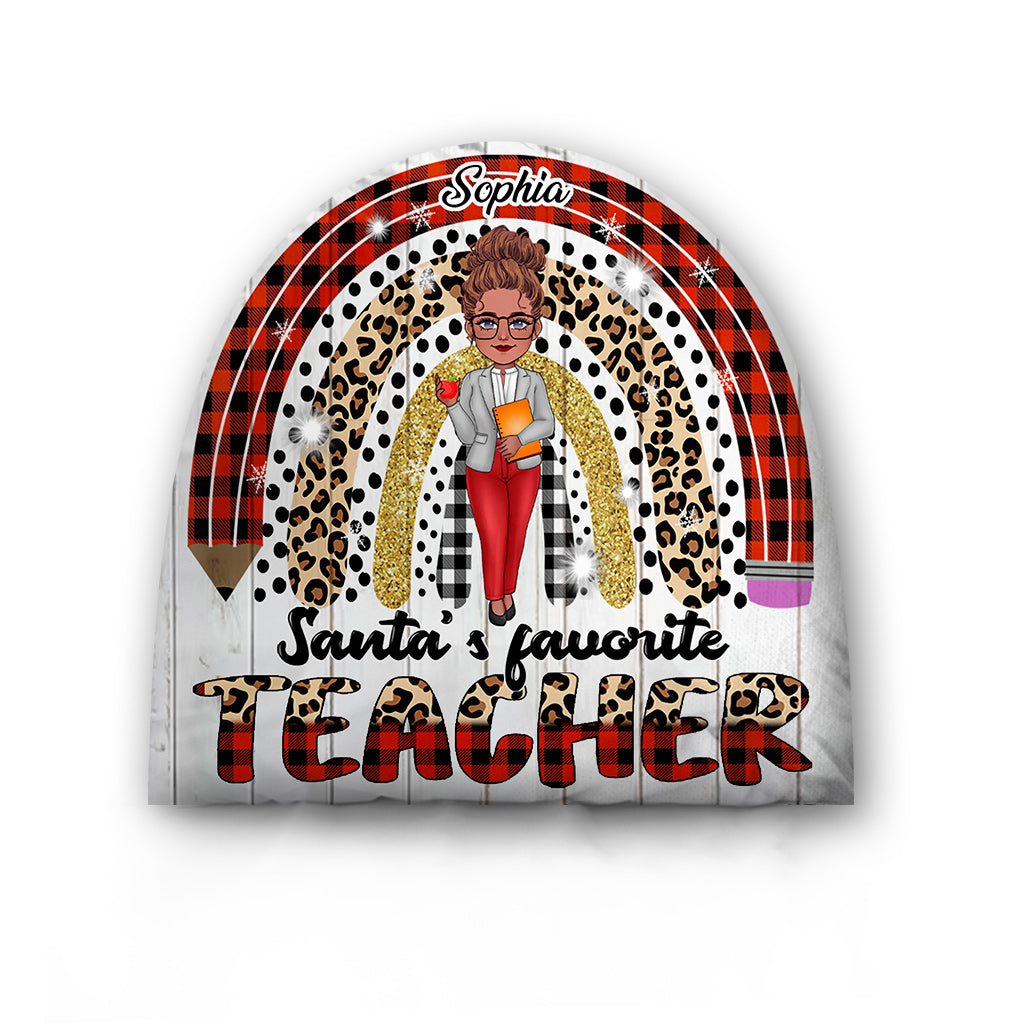 L'enseignant préféré du Père Noël - Coussin personnalisé pour enseignant (recto-verso)