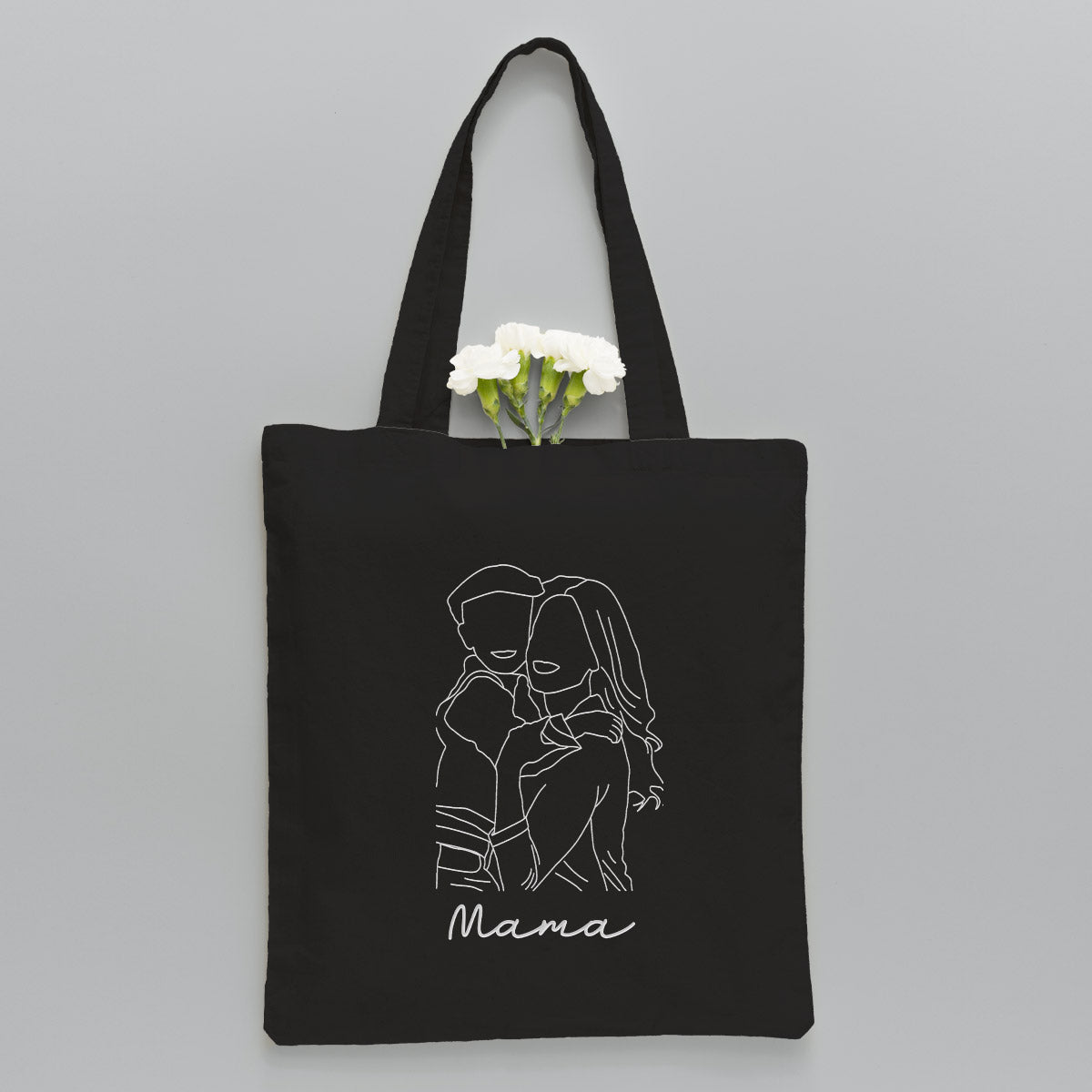 Custom Photo Line Art - Personalized Mother Embroidered Tote Bag