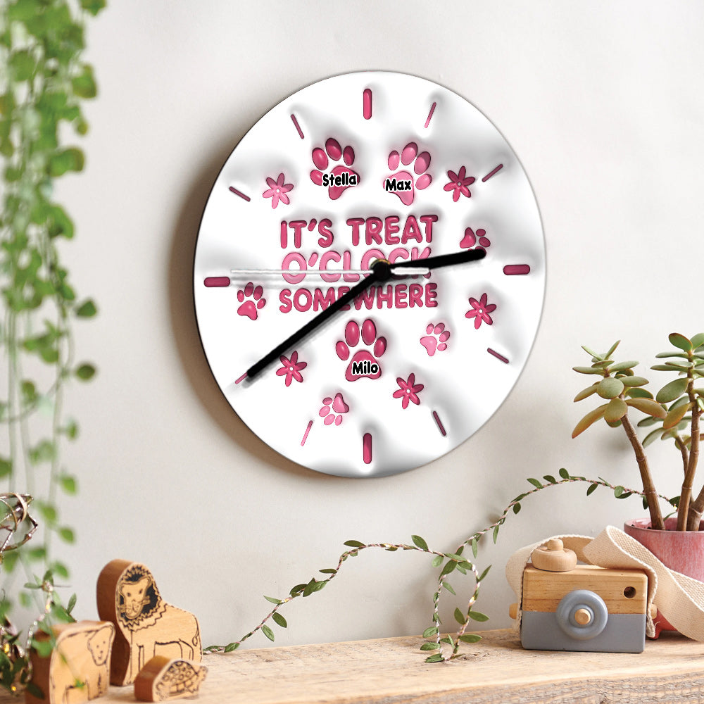 Horloge murale personnalisée pour chien « C'est l'heure des friandises quelque part »