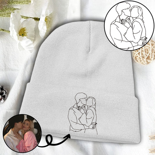 Custom Photo - Personalized Couple Embroidered Beanie