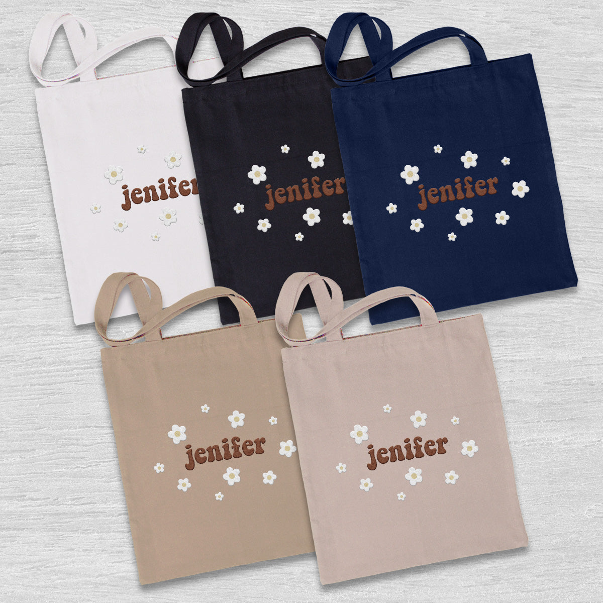 Sac fourre-tout brodé personnalisé avec nom et fleur - Nom personnalisé pour tante