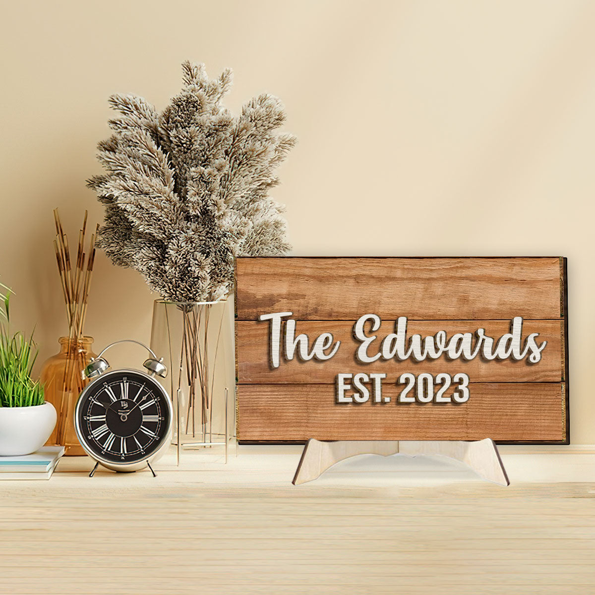 Notre famille - Panneau/Plaque en bois personnalisé(e) à 2 couches pour pendaison de crémaillère