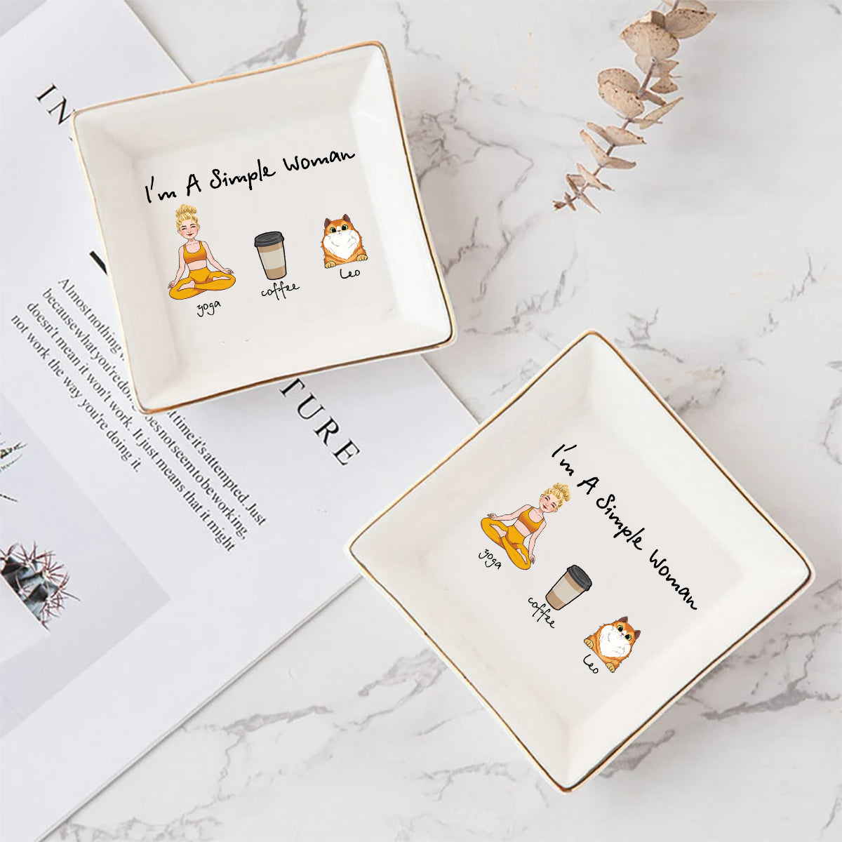Je suis une femme simple - Cadeau de yoga pour amoureux des chiens et des chats - Porte-bijoux personnalisé