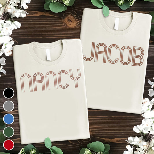 Custom Name - Personalized Couple Embroidered T-shirt