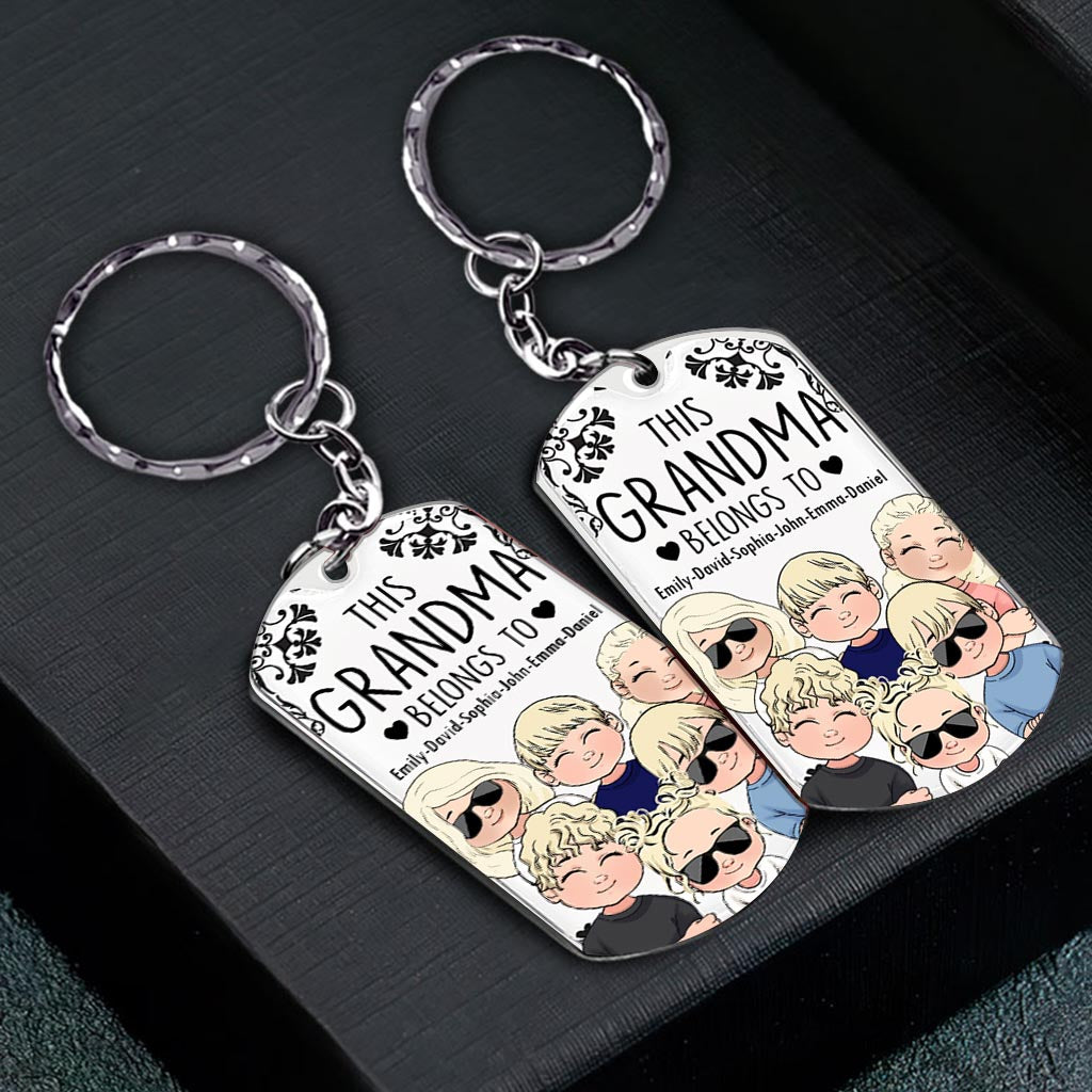 This Father Belongs To - Gift for dad, grandpa, mom, uncle, aunt, grandma - Personalized Stainless Steel Keychain