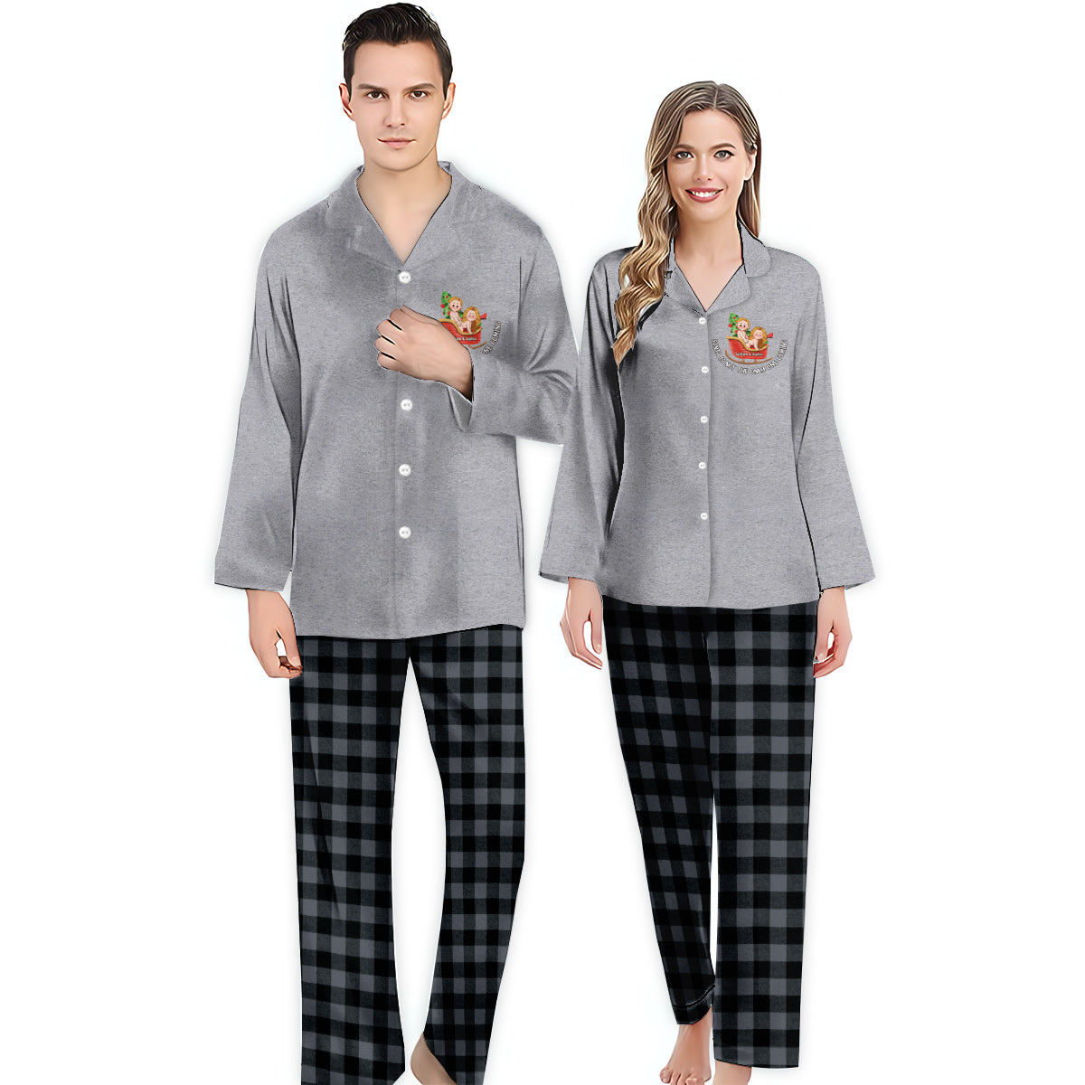 Santa Is Not The Only One Coming - Personalized Couple Button Down Pajamas