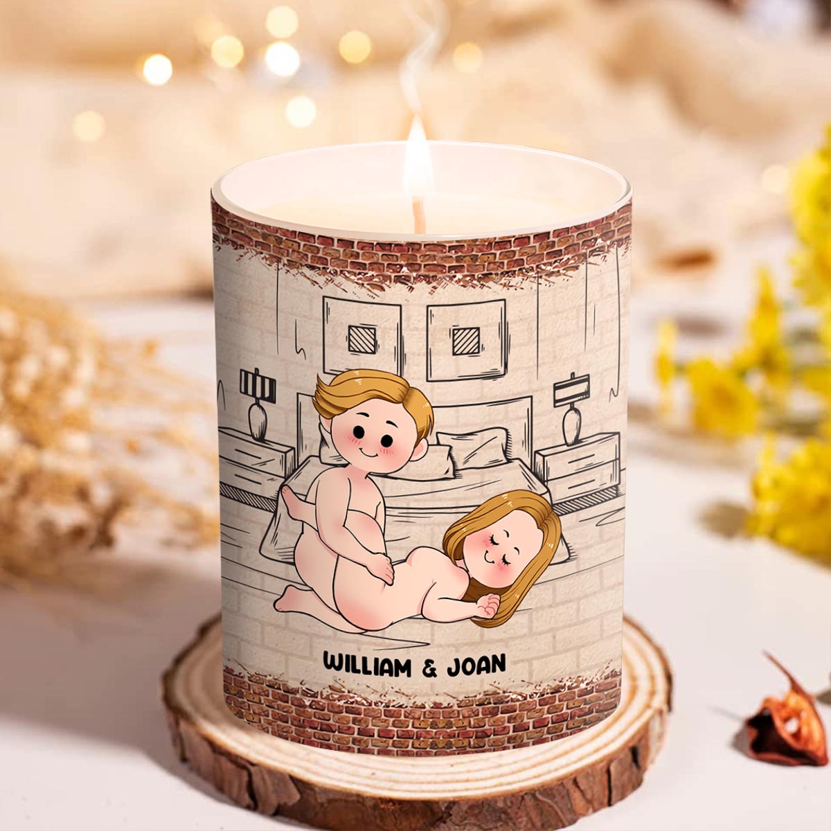 When This Candle Is Lid - Personalized Couple Candle With Wooden Lid