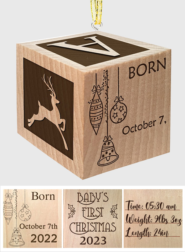 Baby's First Christmas Block Ornament - Gift for Newborn, mom, dad - Personalized Block Ornament