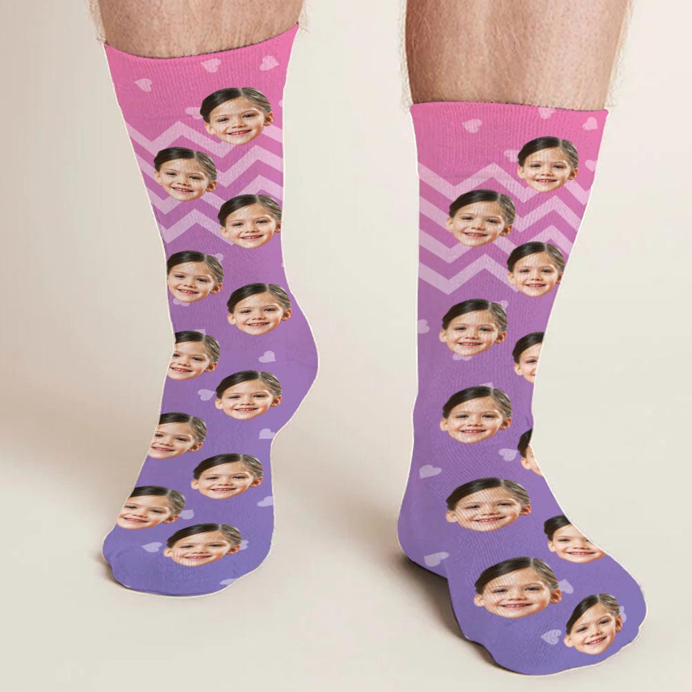 Chaussettes personnalisées pour fille, motif violet et visage personnalisé