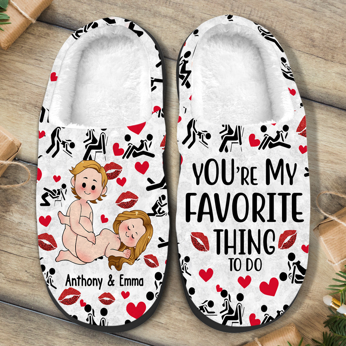 You Are My Favorite Thing To Do - Personalized Couple Slippers