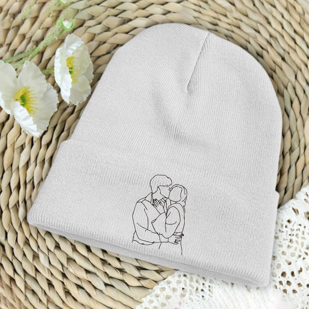 Custom Photo - Personalized Couple Embroidered Beanie