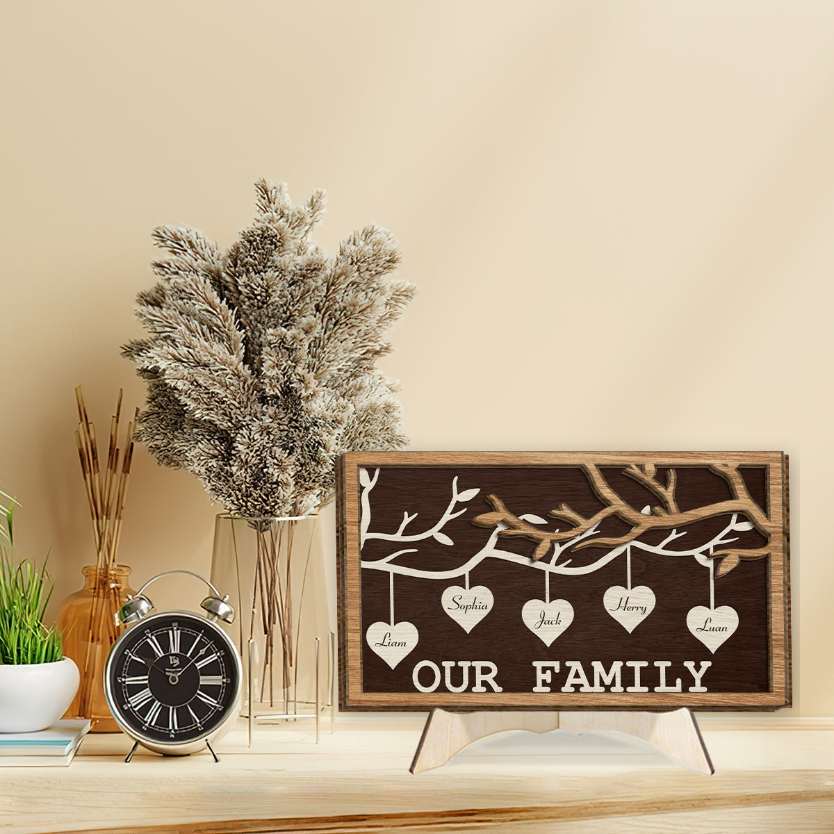 Familienstammbaum zum Aufhängen – Personalisiertes zweilagiges Holzschild/Holzplakette für die Familie