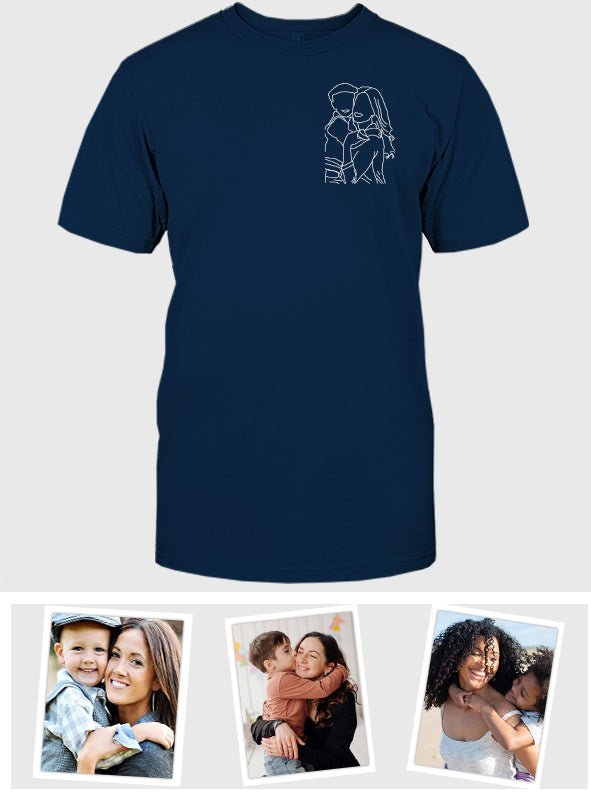 Custom Line Art - Personalized Aunt Embroidered T-shirt