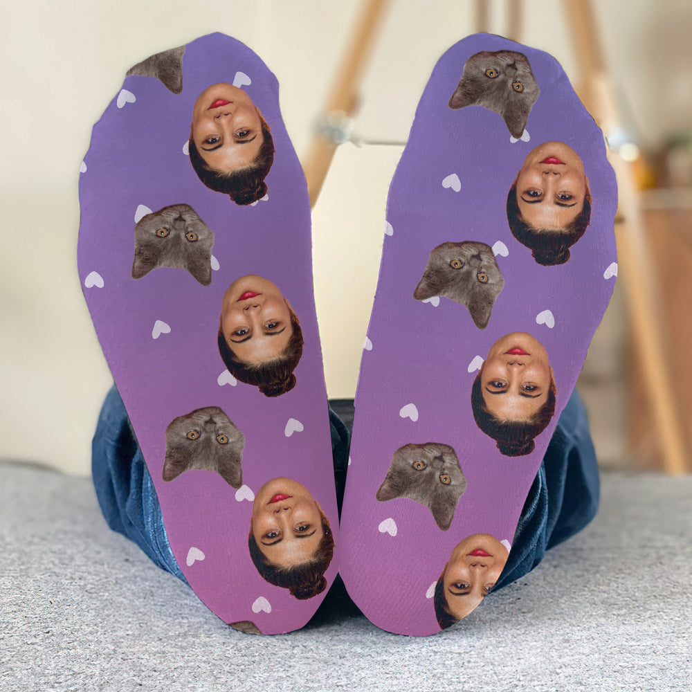 Chaussettes personnalisées pour chat à motif violet - Face personnalisée
