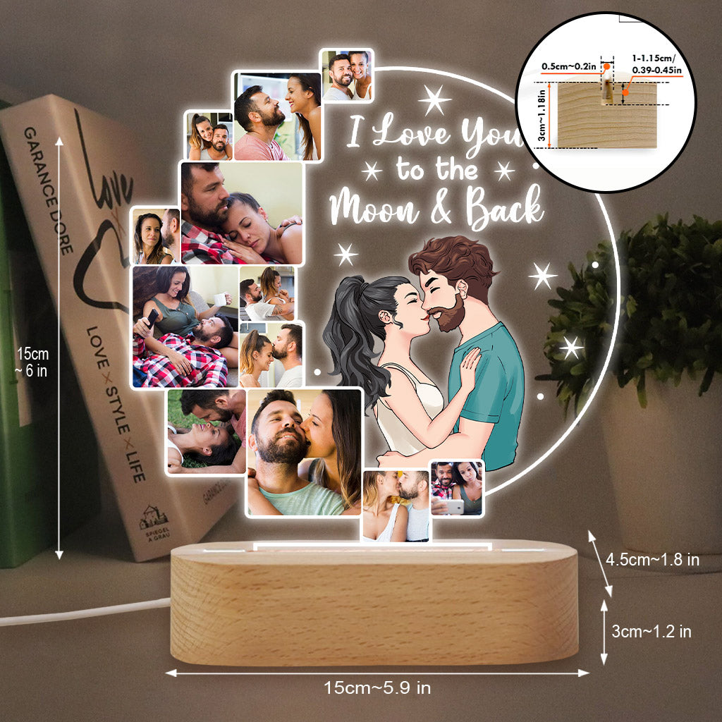 I Love You To The Moon & Back - Personalized Couple Shaped Plaque Light Base