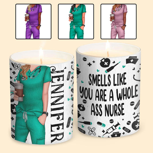Smells Like You're A Whole Nurse - Personalized Nurse Candle With Wooden Lid
