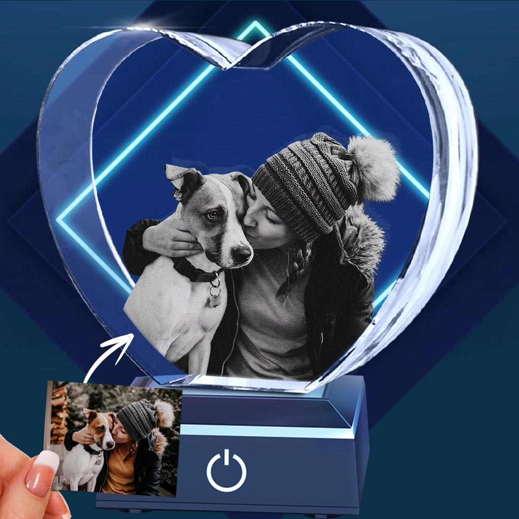 En souvenir d'un être cher - Cadeau pour les amoureux des chiens et des chats - Lampe en cristal 3D en forme de cœur avec gravure laser personnalisée