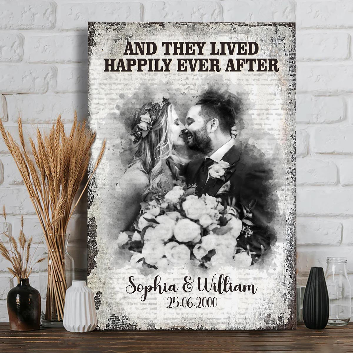 And They Lived Happily Ever After - Personalized Husband And Wife Canvas And Poster