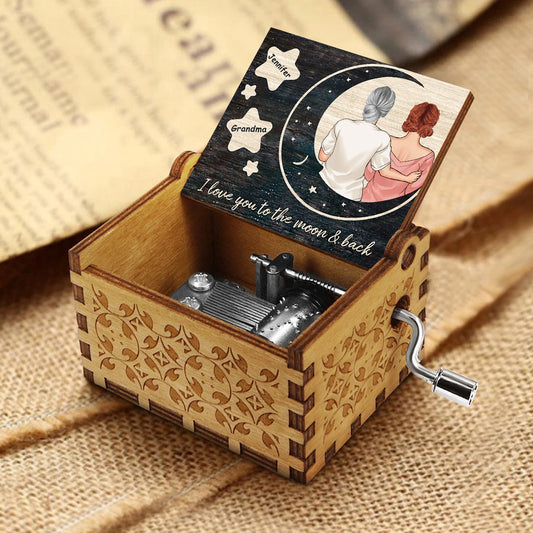 I Love You - Gift for mom, daughter, son, granddaughter, grandson, grandma - Personalized Hand Crank Music Box