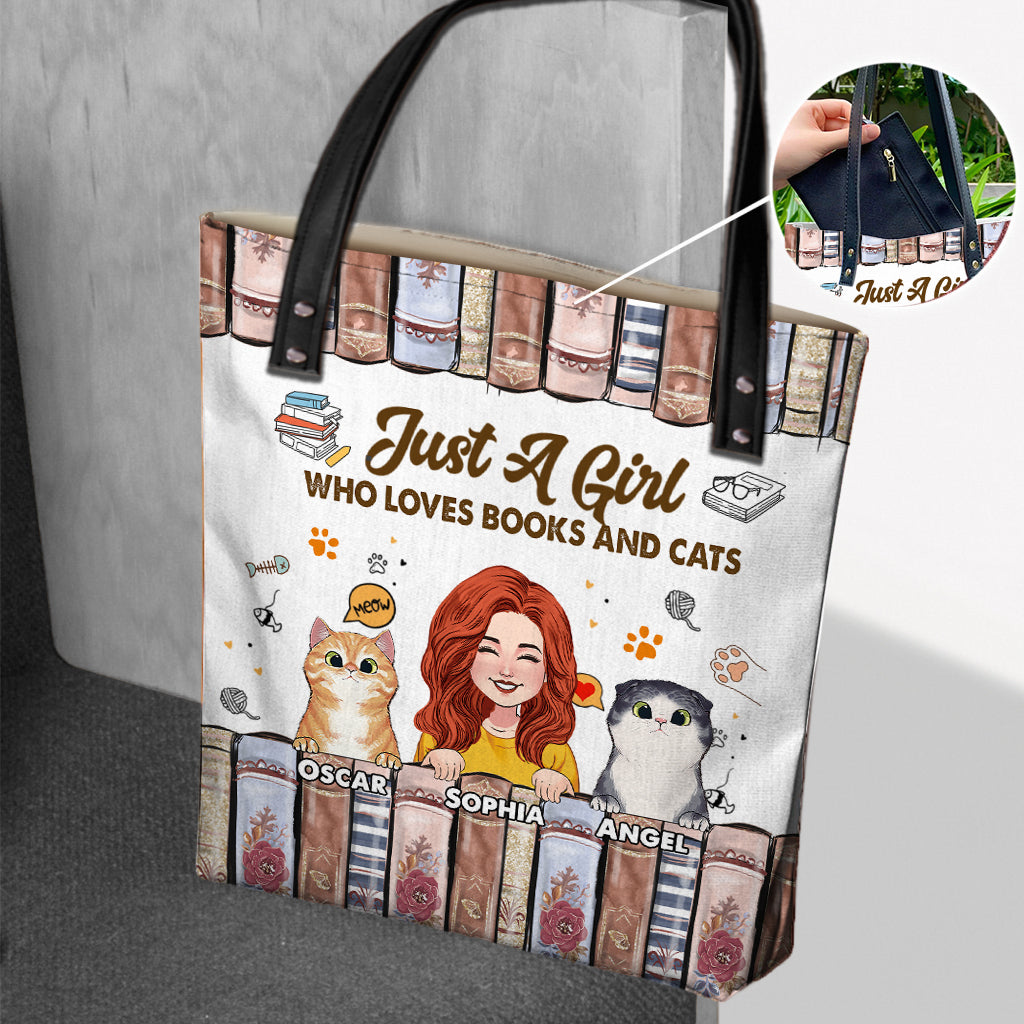 Sac fourre-tout personnalisé « J’aime les livres et les chats »