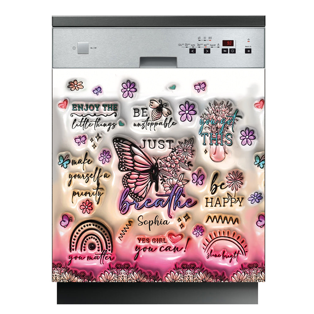 Positive Affirmationen Schmetterling – Personalisierter Geschirrspülerdeckel mit Schmetterlingsmotiv