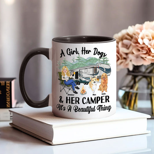 A Girl Her Dog And Her Camper - Camping gift for dog lover - Personalized Accent Mug