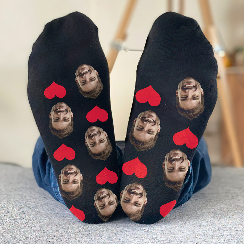 Chaussettes personnalisées pour oncle avec motif cœur et visage personnalisé
