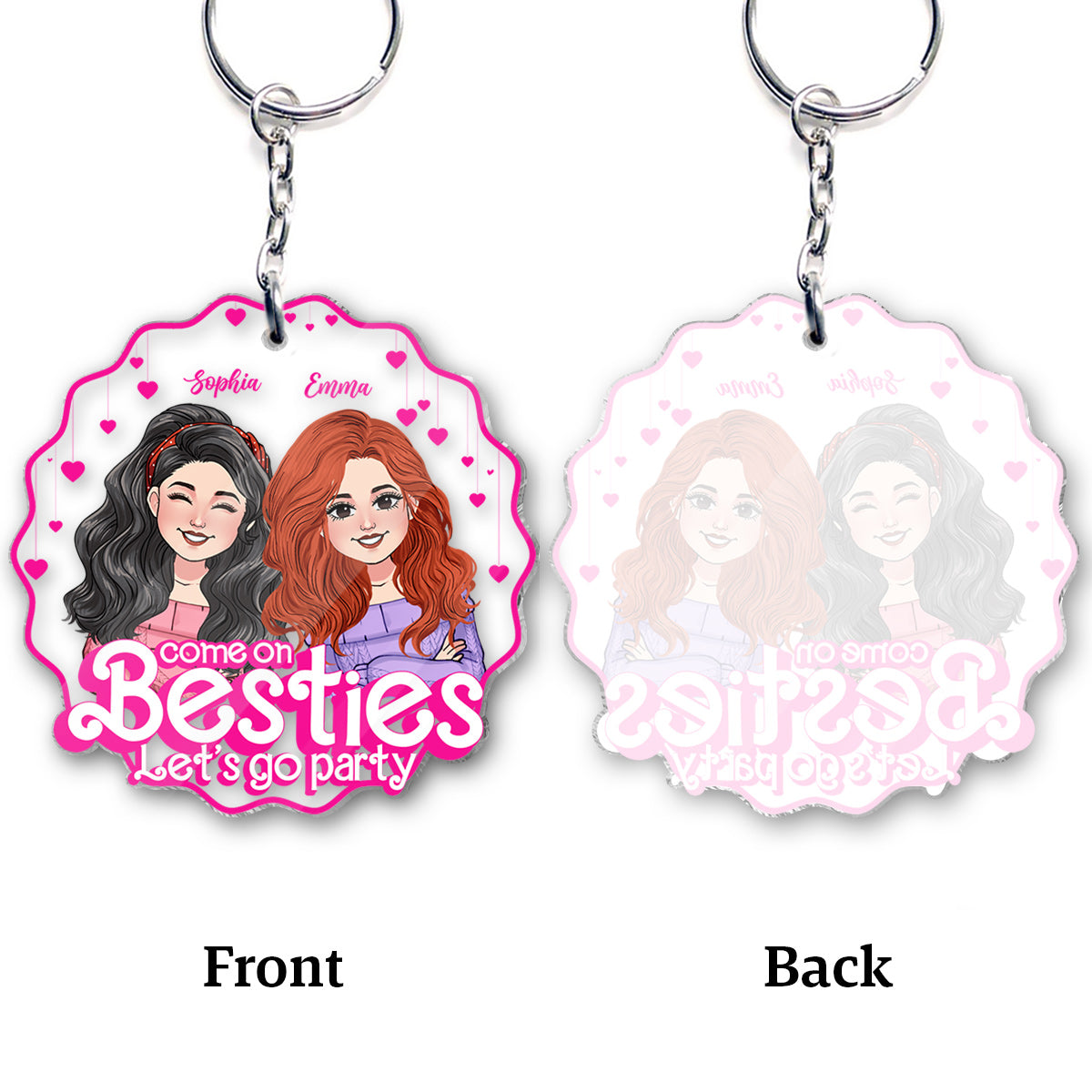 Kommt schon, ihr Besties, lasst uns feiern gehen! – Geschenk für Freunde – Personalisierter transparenter Schlüsselanhänger