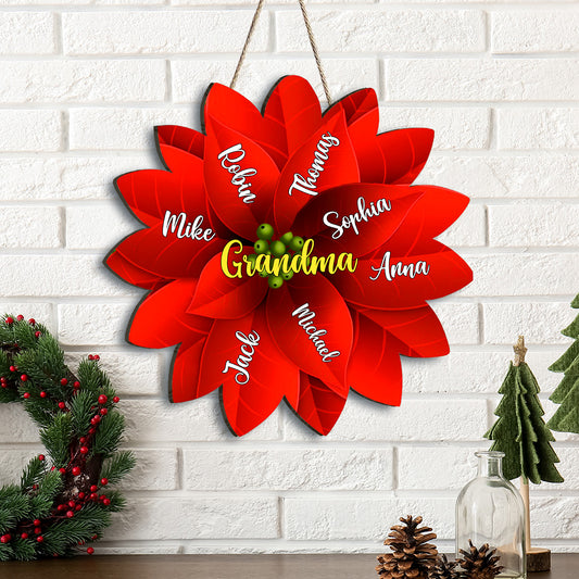 Grandma / Mama / Family Christmas Poinsettia - Gift for grandma - Personalized Custom Shaped Wood Sign