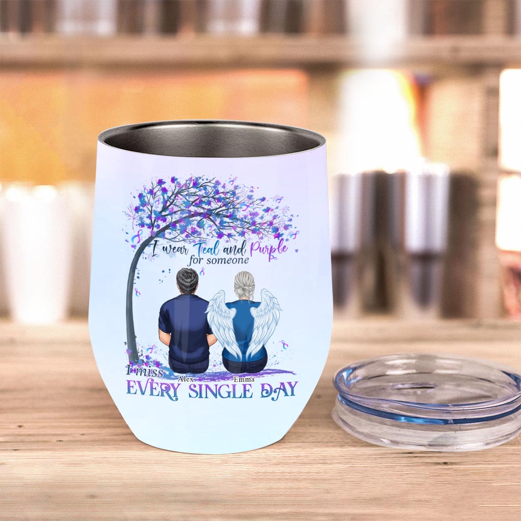 I Wear Teal And Purple - Personalized Suicide Prevention Wine Tumbler