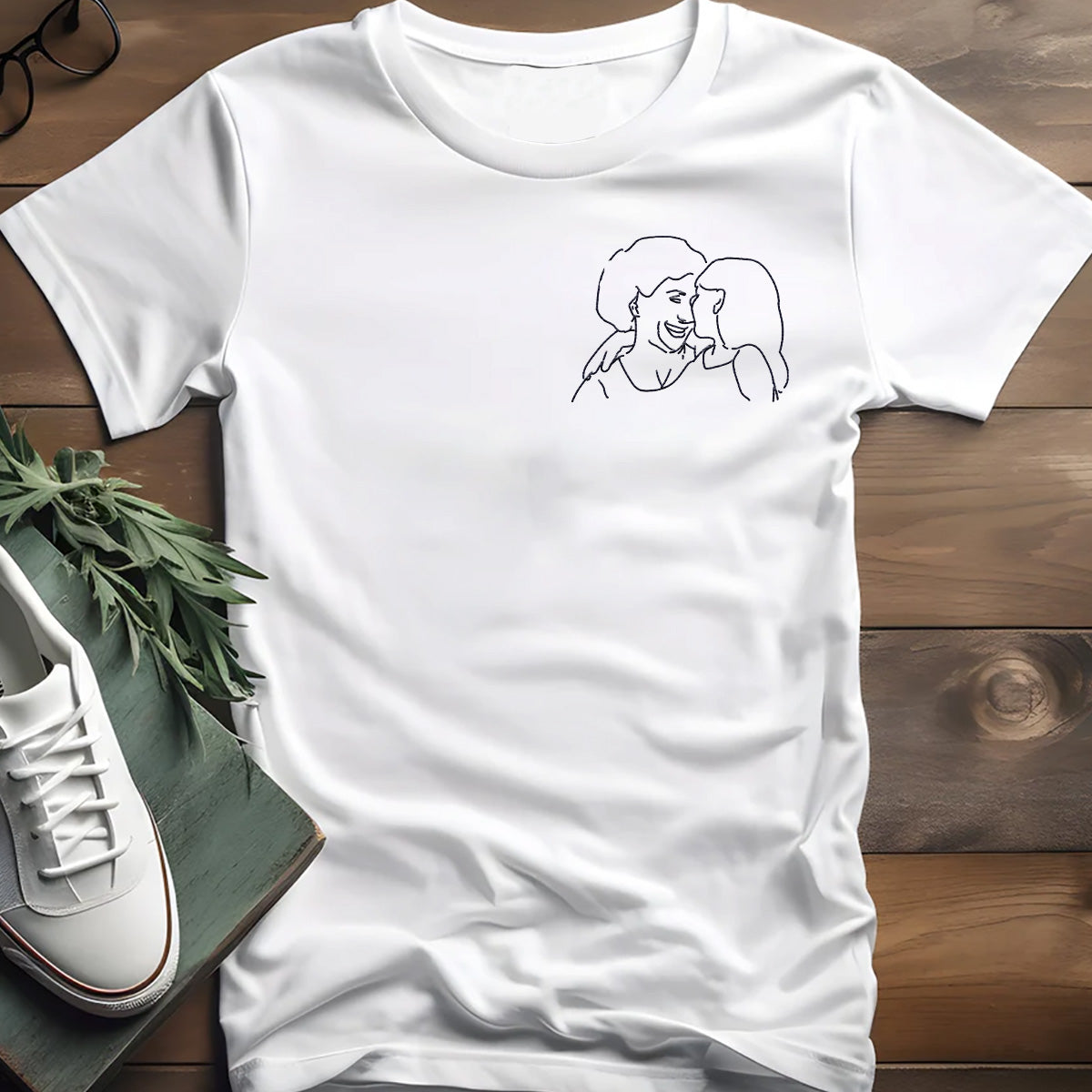 T-shirt brodé personnalisé « Grand-mère » avec motif au trait