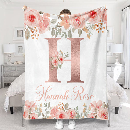 Personalisierte Babydecke mit Blumenmuster und individuellem Namen