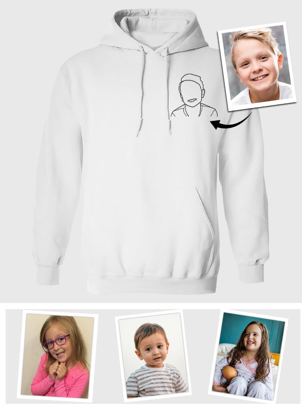 Individuelle Linienzeichnung – Personalisierter, bestickter Kinderhoodie
