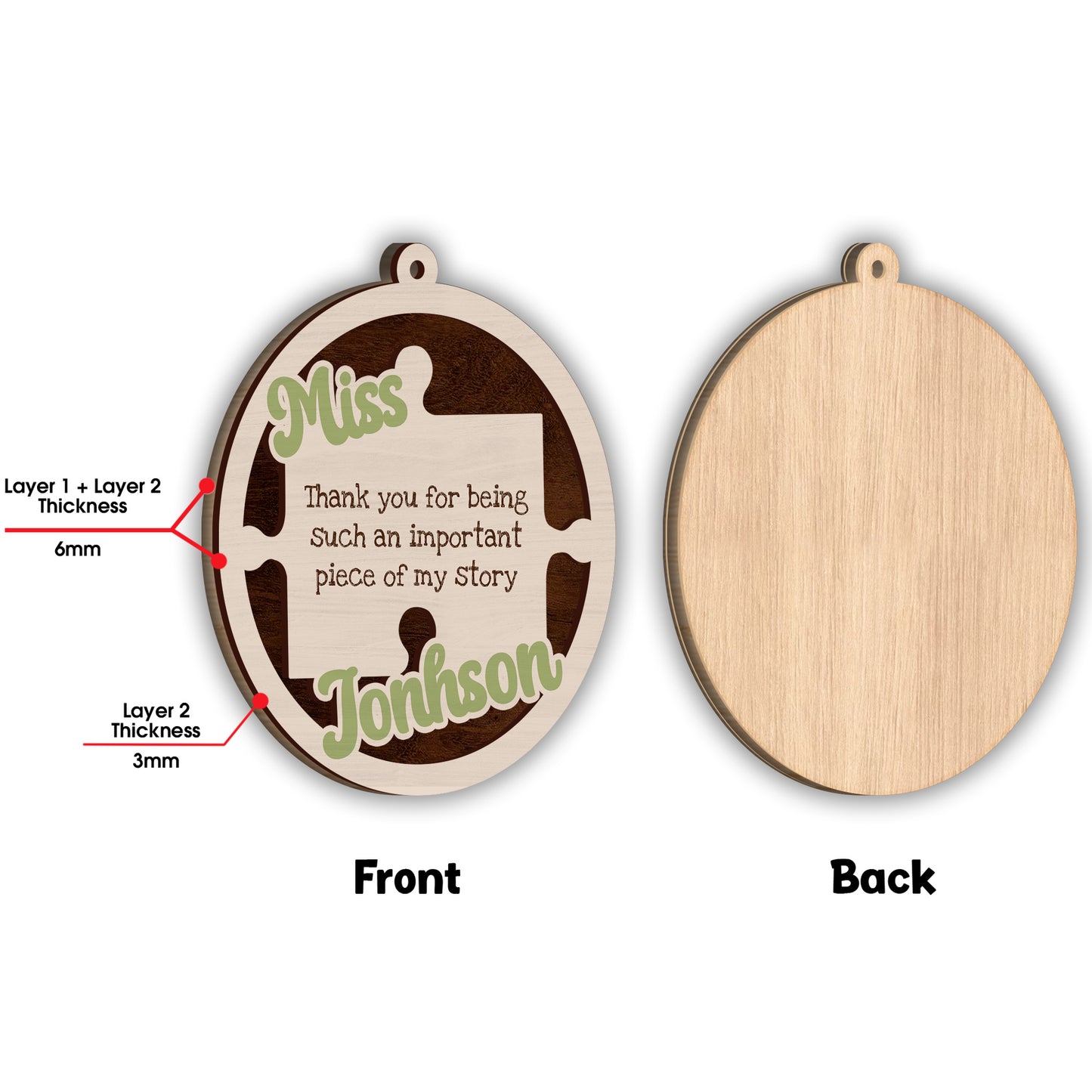 Danke, dass du ein wichtiger Teil meiner Geschichte warst – personalisiertes zweilagiges Lehrer-Ornament