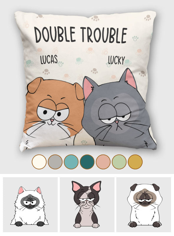 Coussin décoratif personnalisé Double Trouble pour chat