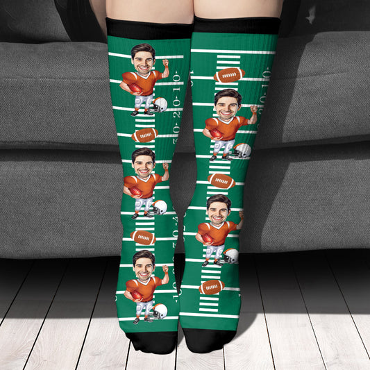 Lustiges Karikaturporträt – Fußballgeschenk für Papa, ihn, Sohn – Personalisierte Socken