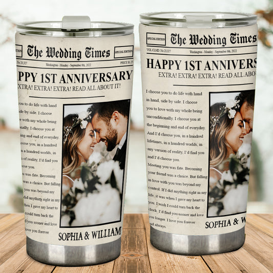 Happy Anniversary The Wedding Times Newspaper - Personalized Husband And Wife Tumbler