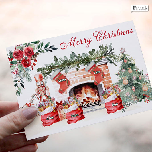 Merry Christmas Stocking Family - Personalized QR Greeting Card