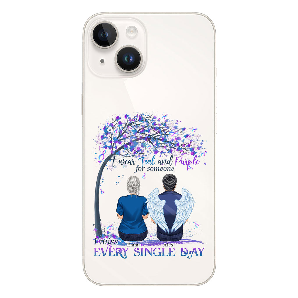 I Wear Teal And Purple - Personalized Suicide Prevention Clear Phone Case