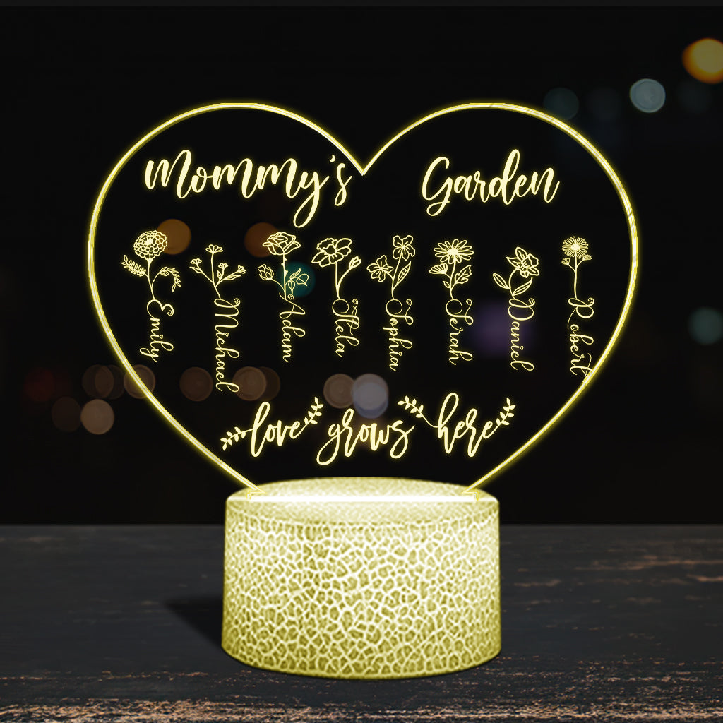 Grandma's Garden - Gift for grandma, mom, aunt, grandpa - Personalized Shaped Plaque Light Base