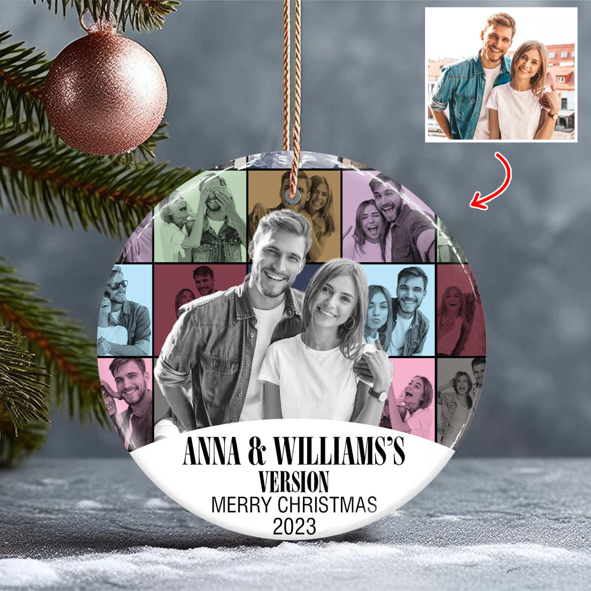 Merry Christmas Version - Personalized Couple Ceramic Circle Ornament