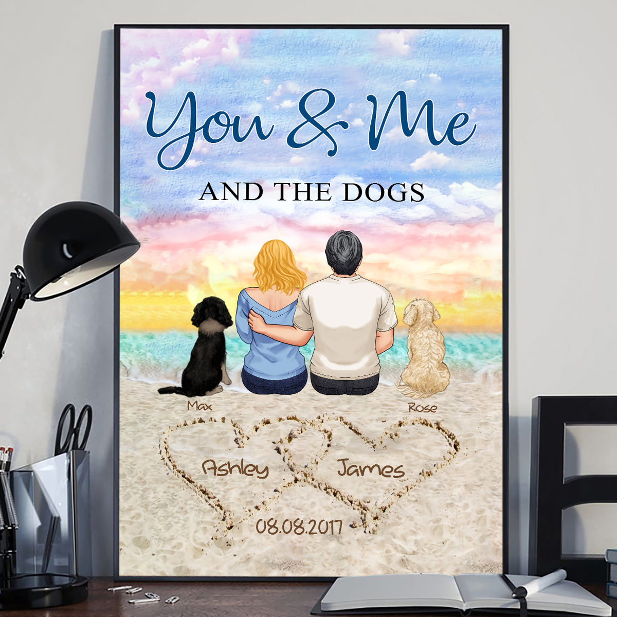 You & Me And The Dog - Personalized Couple Canvas And Poster