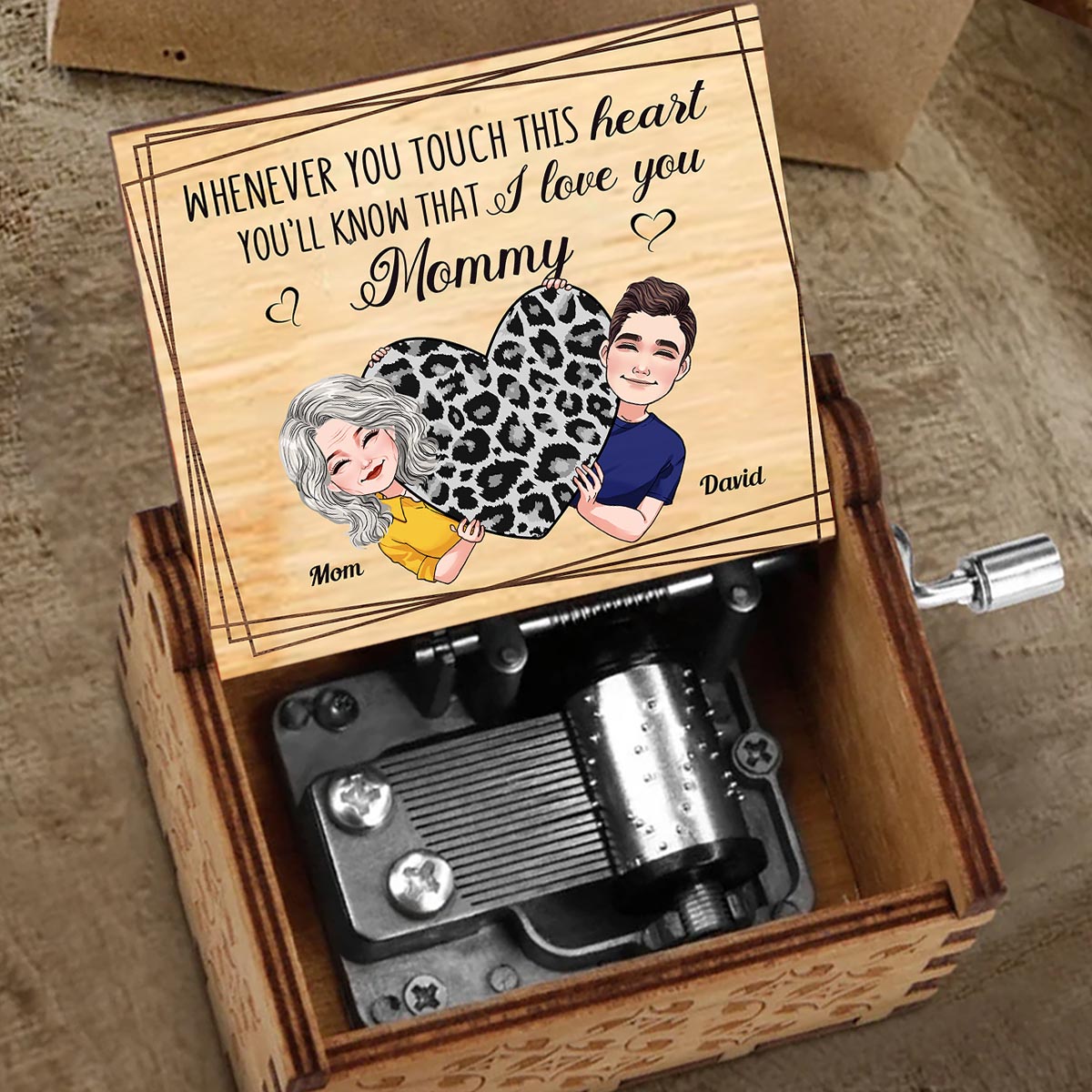 Whenever You Touch This Heart - Gift for mom, grandma, grandpa, daughter, son, granddaughter, grandson, wife, husband, dad, aunt, uncle, sister, brother - Personalized Hand Crank Music Box