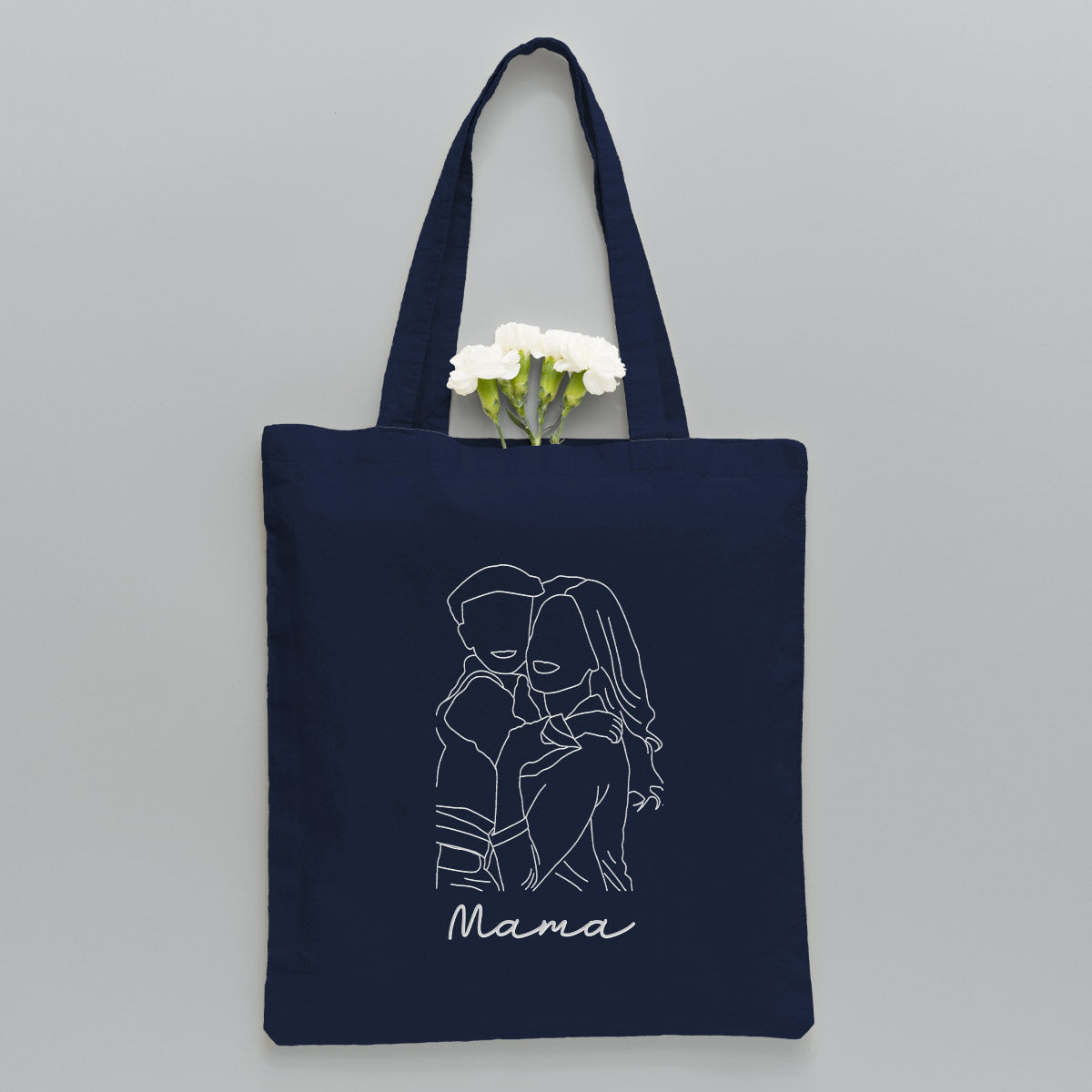 Custom Photo Line Art - Personalized Mother Embroidered Tote Bag