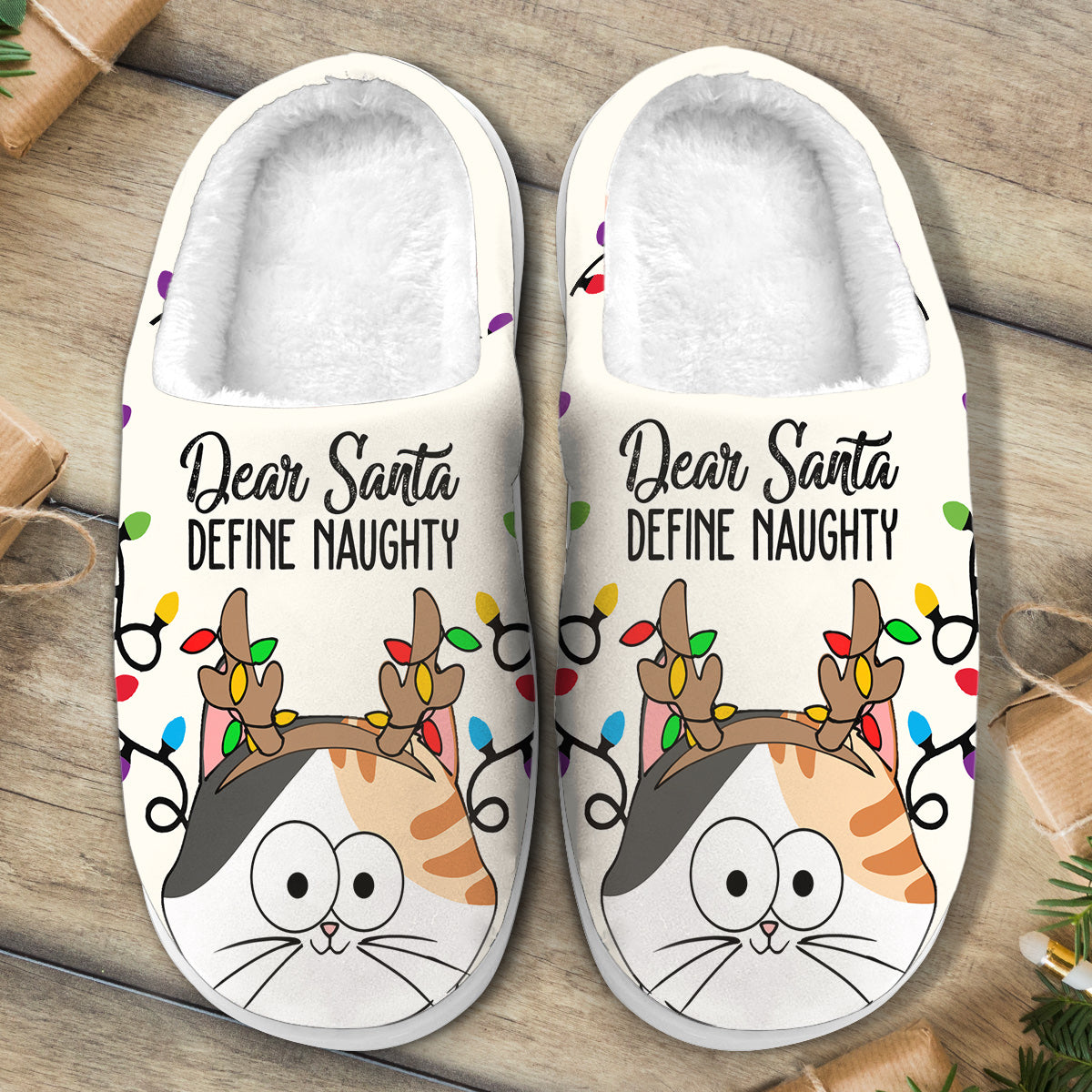 Dear Santa Define Naughty - Personalized Cat Slippers